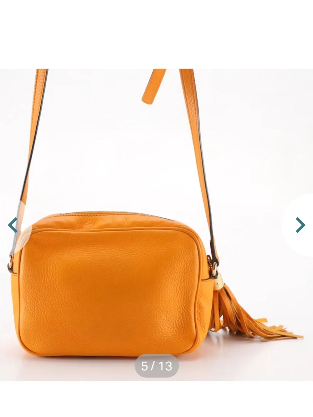 Gucci Orange disco Pebbled Leather Crossbody with Tassel